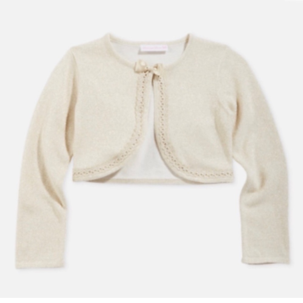 Bonnie Jean Shiny Gold Cropped Metallic Cardigan